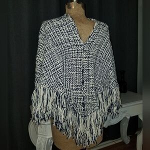 Womens Fringe Knit Poncho Boho /Shawl